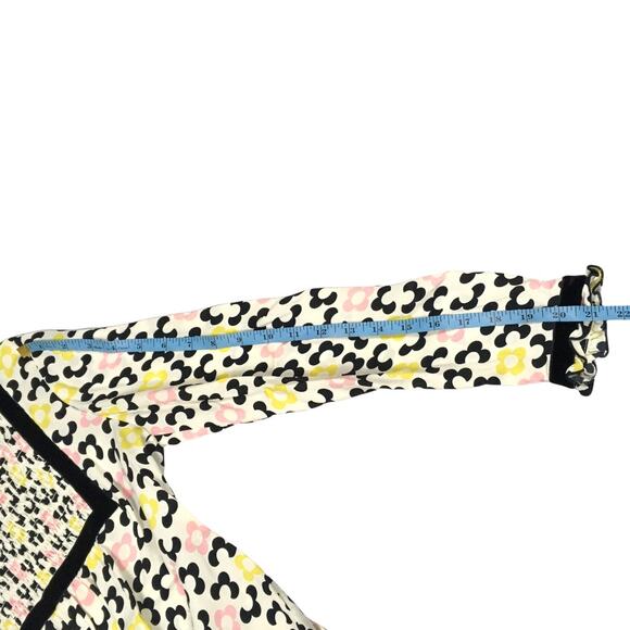 Orla Kiely x Leith Clark Blouse Bib Neck Floral Button Back Velvet Trim Womens 2 - Picture 6 of 15